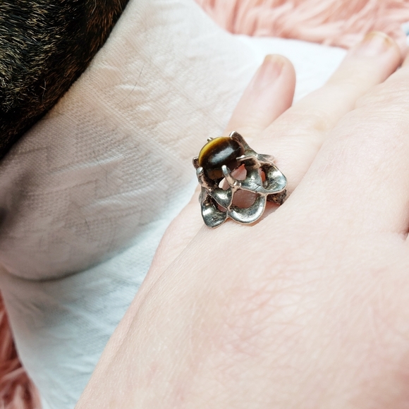 Handmade Modernist Taxco Tiger's Eye Ring - Picture 5 of 10